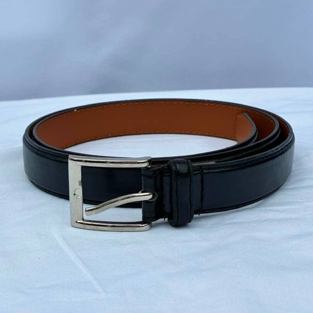 Barbados Leather‎ Mens Belt Black Genuine Leather Silver Buckle XL 42-44 Classic